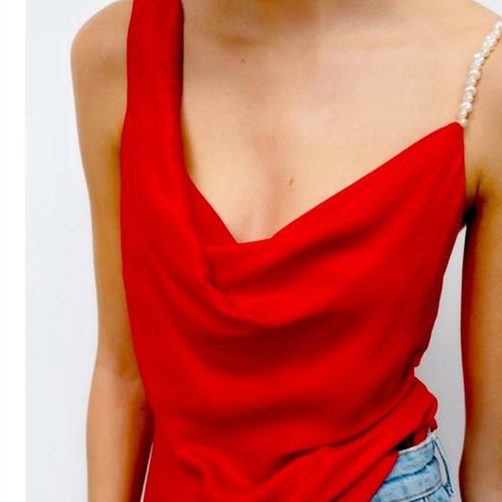 Zara Red Asymmetrical Embellished Camisole